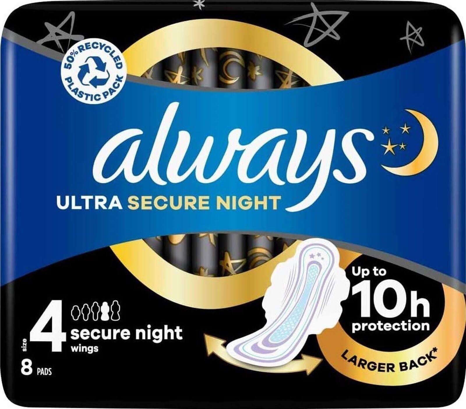 Always Ultra Sanitary Towels Secure Night S4 Wings