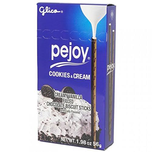 Glico Pejoy Creamy Vanilla Filled Chocolate Biscuit Sticks - Cookies & Cream, 1.98oz