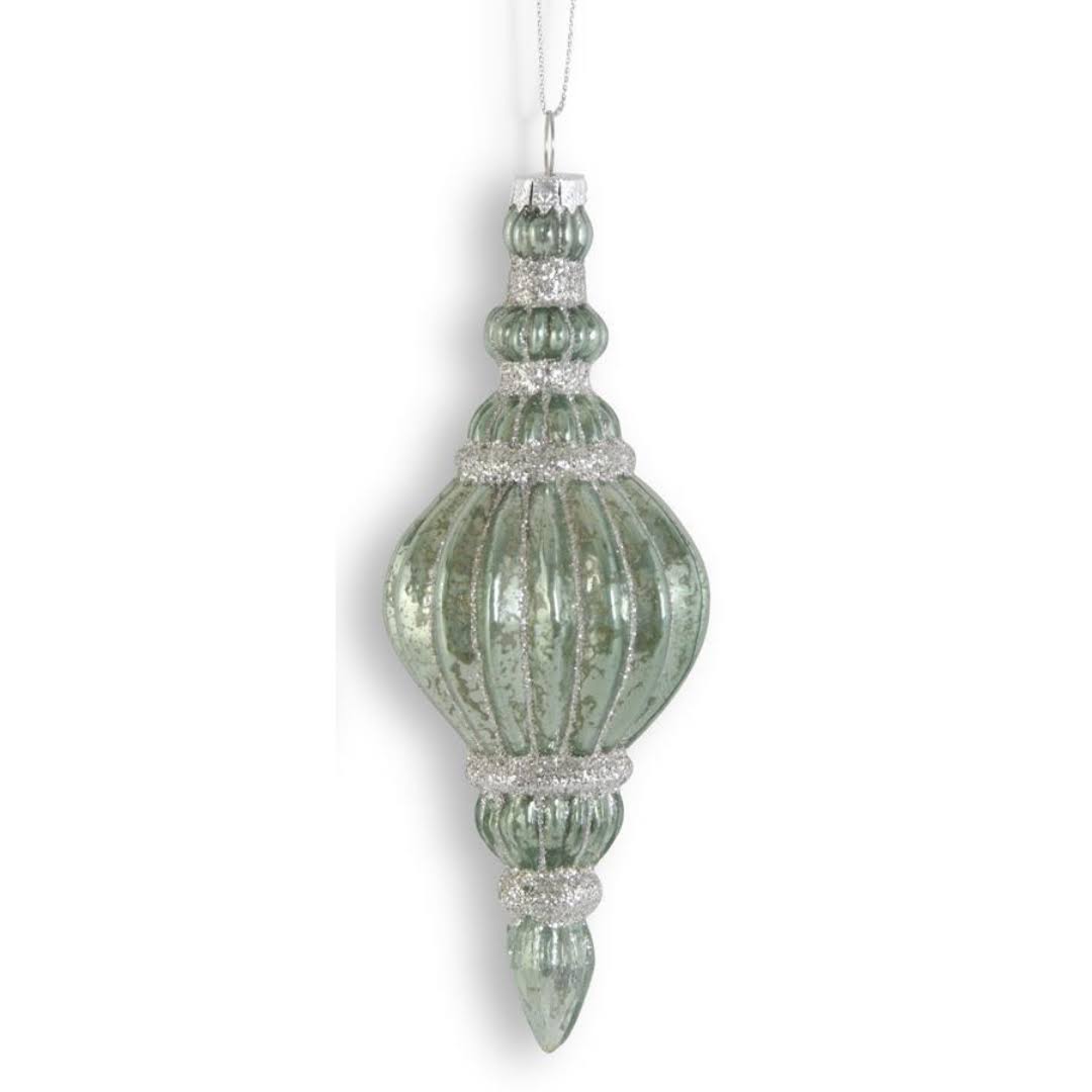Assorted Sage Green Mercury Glass Ribbed Finial Ornaments