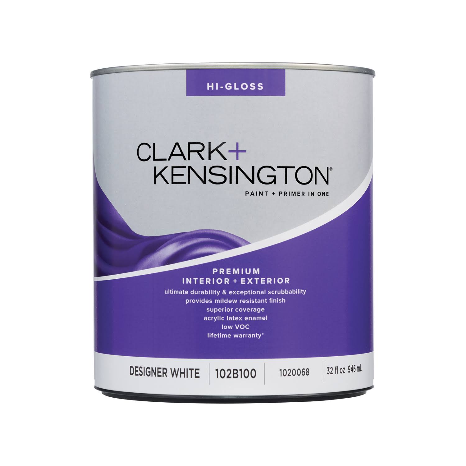 Clark+kensington Hi-Gloss Designer White Premium Paint Exterior and Interior 1 qt.