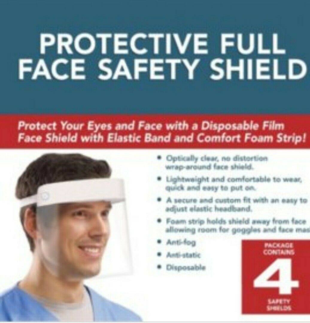 Protective Full Face Safety SHIELD, 4 Pack, ArtCraftOptical