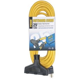 Prime EC600725K Triple Tap Outdoor Extension Cord - Yellow, 25'