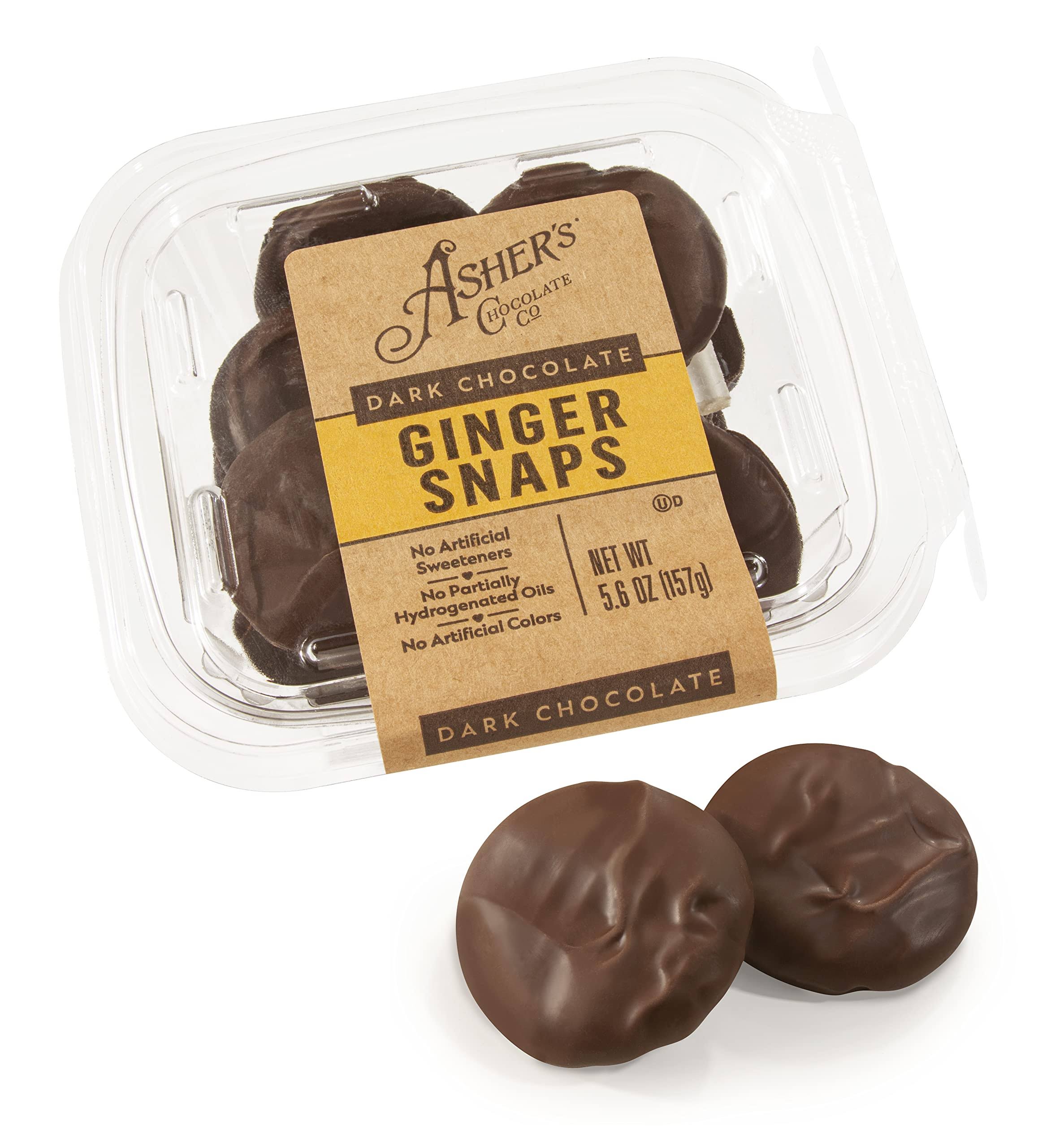 Asher's Chocolate Company, Delicious Dark Chocolate Ginger Snaps, Made from the Finest Kosher Chocolate, Family Owned Since 1892 (5.6oz, Dark