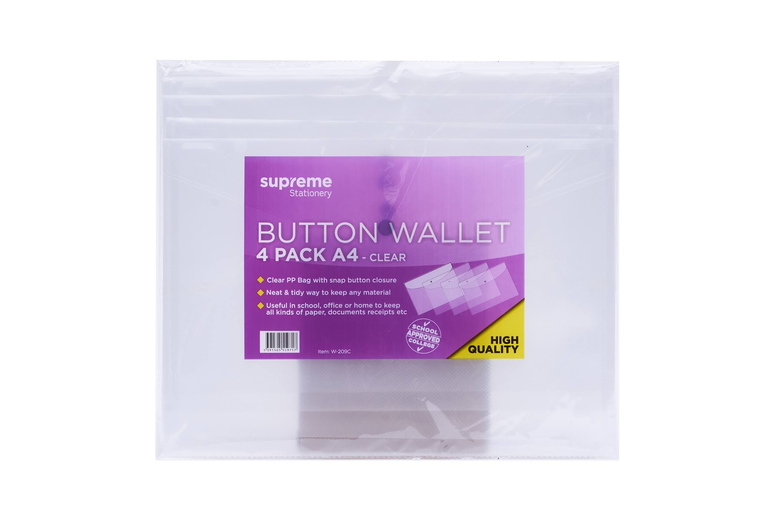 A4 Button Wallet Clear 4 Pack Supreme