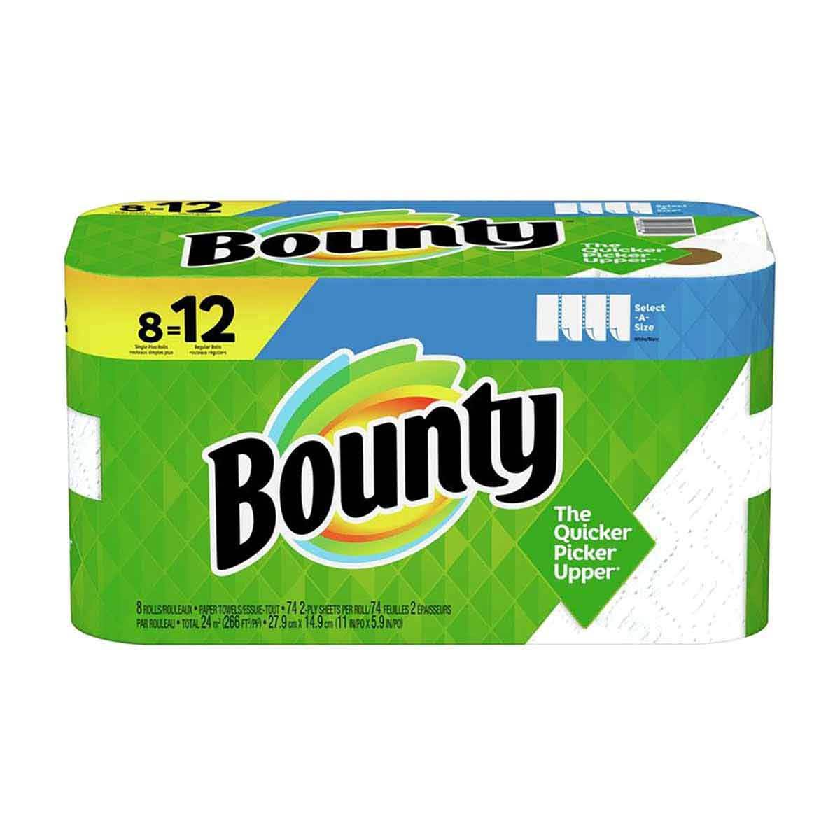 Bounty Select-a-Size Kitchen Roll Paper Towels, 2-Ply, White, 5.9 x 11, 74 Sheets-Single Plus Roll, 8 Rolls-Carton 65544