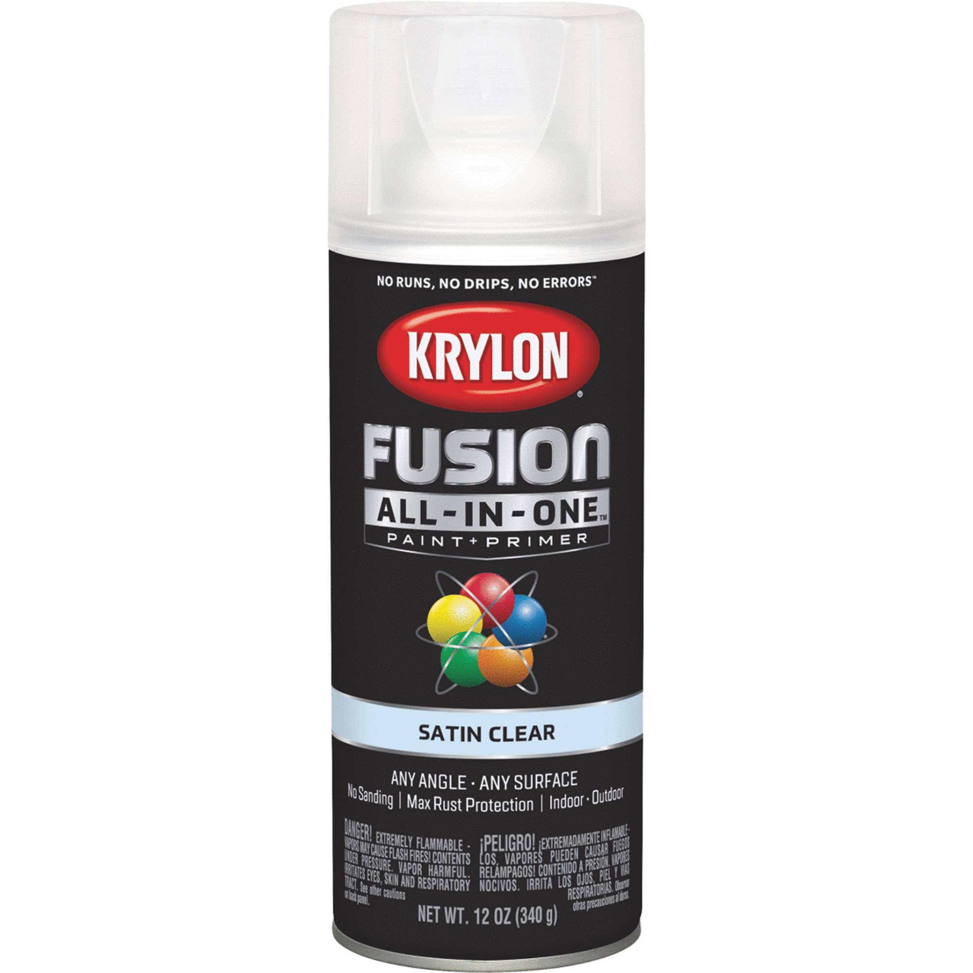 Krylon K02735007 Fusion All-in-One Paint & Primer Spray, Satin Clear, 12 oz