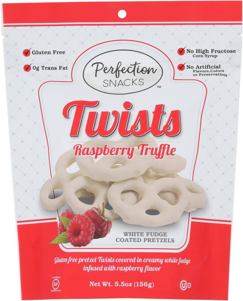 Perfection Snacks Twists Pretzels, White Fudge Coated, Raspberry Truffle - 5.5 oz