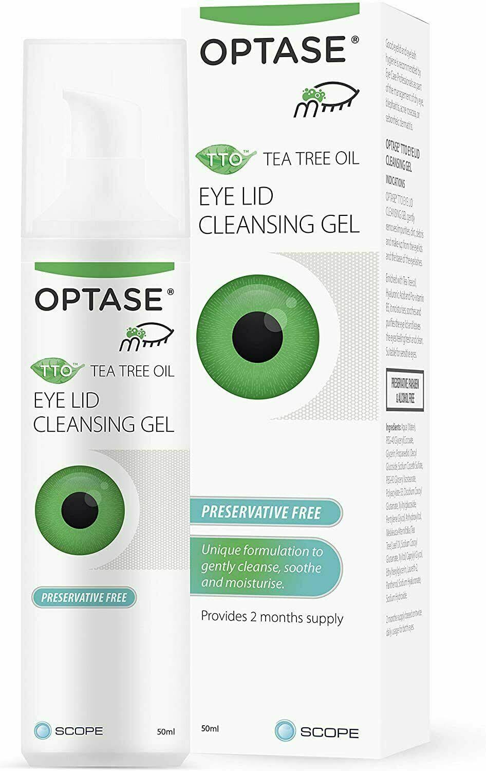 Optase TTO Tea Tree Oil Eye Lid Cleansing Gel 50ml Preservative Free