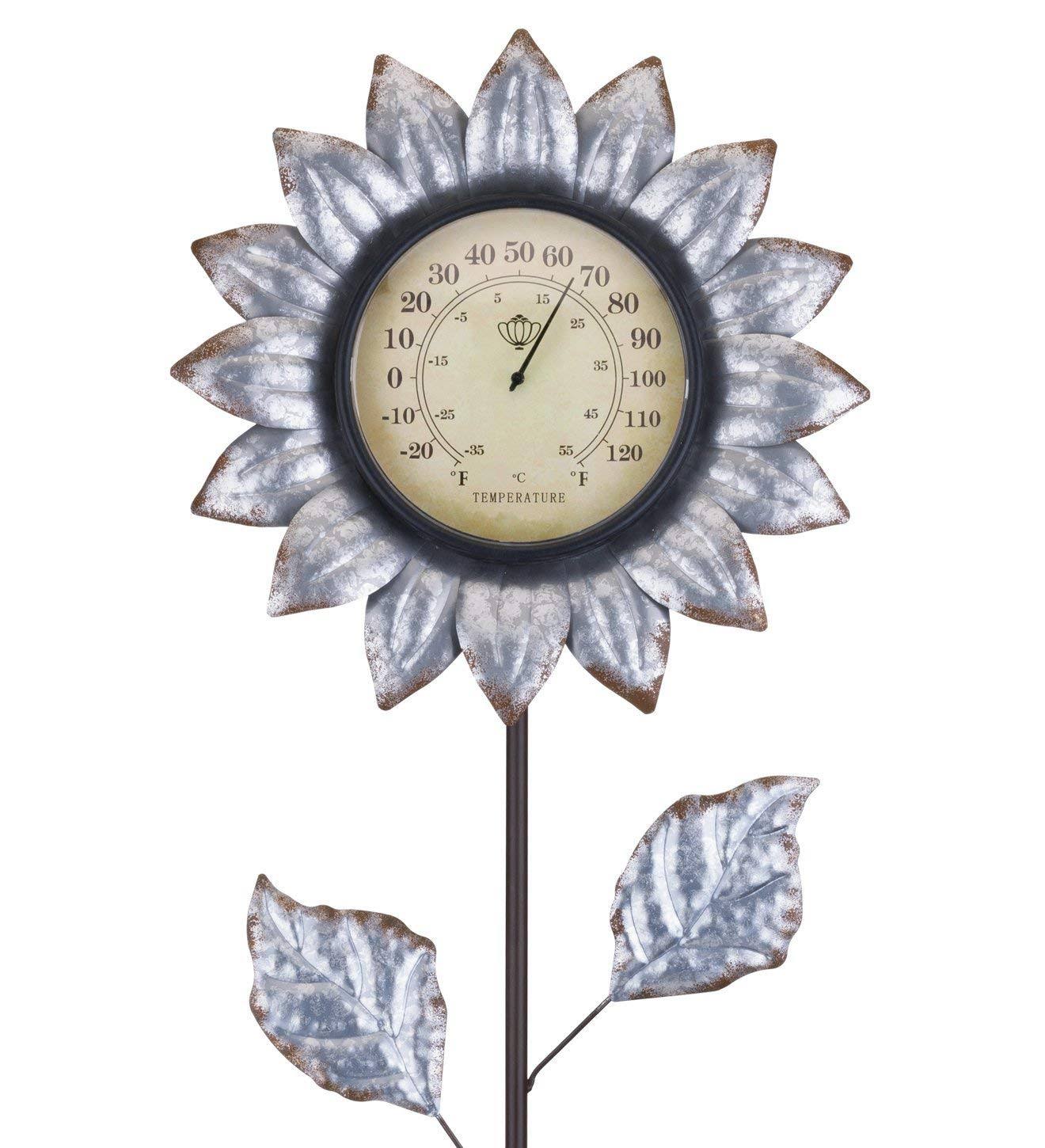Regal Art & Gift 12326 Flower Thermometer Galvanized Garden Stake