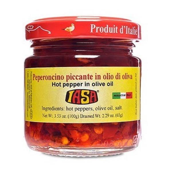 Iasa Peperoncino Piccante Hot Red Peppers in Olive Oil 100 Gr Jar