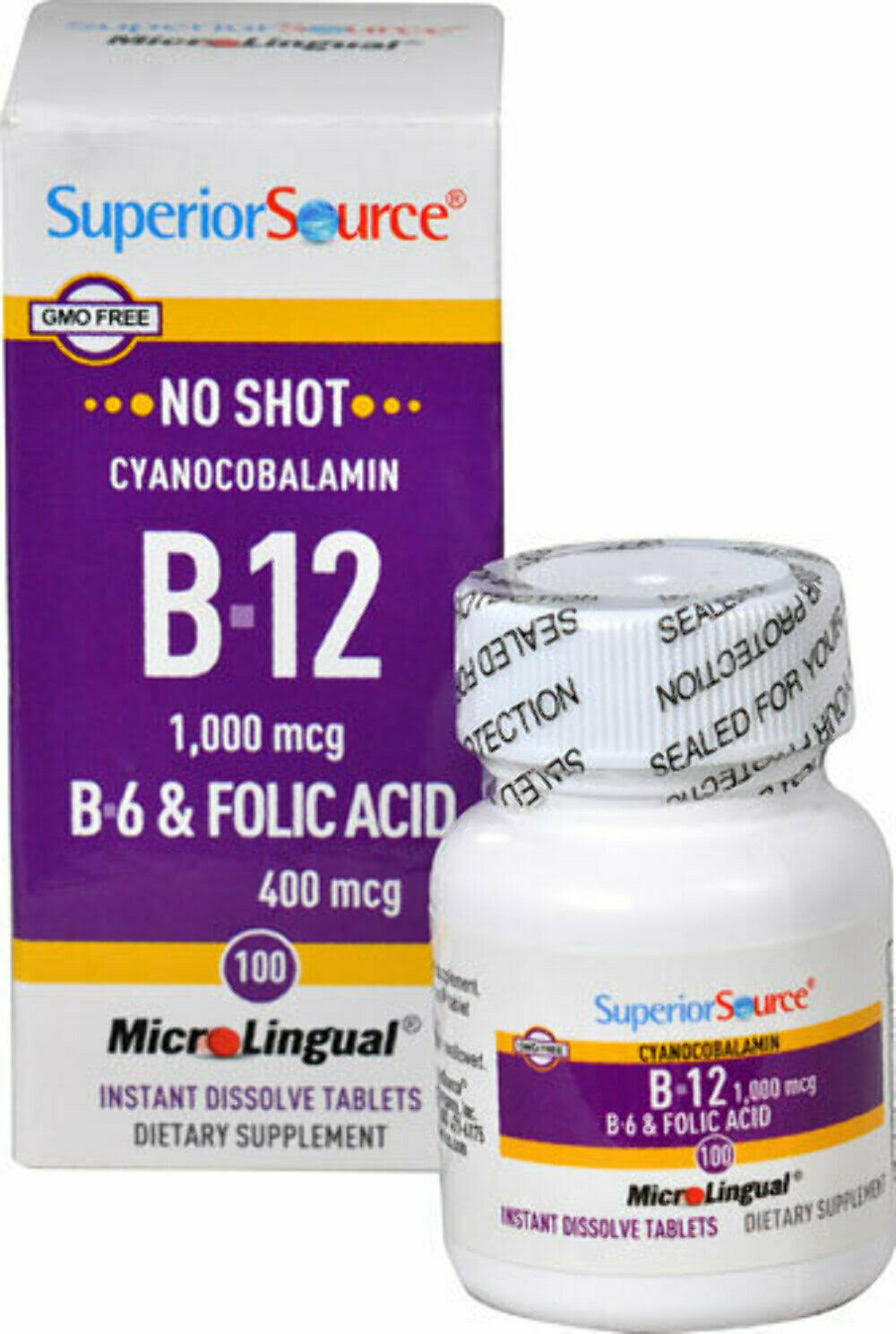 Superior Source No Shot B-12 B6 & Folic Acid - 400mcg, 100 Tablets