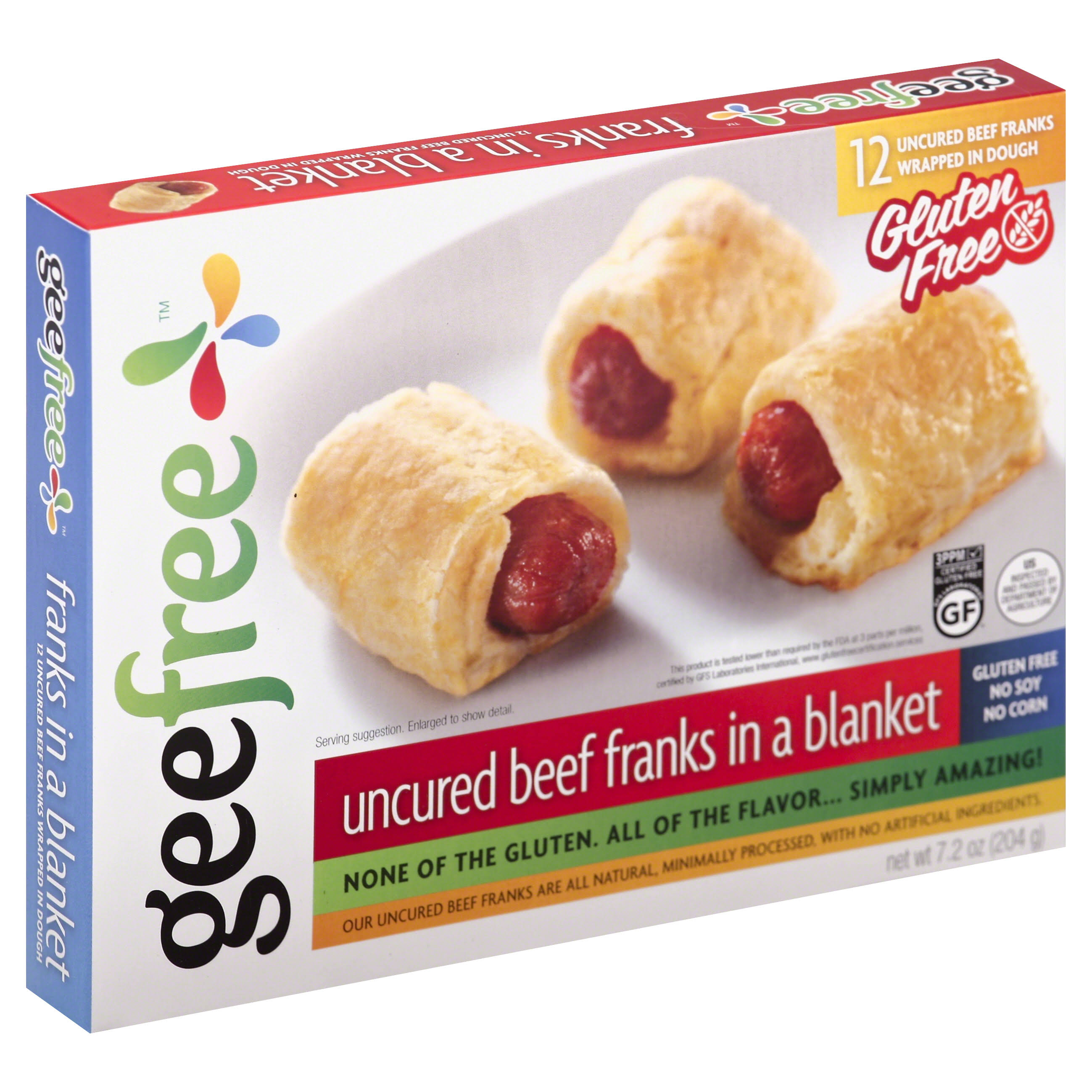 Geefree Beef Franks, Uncured, In a Blanket - 12 franks, 7.2 oz