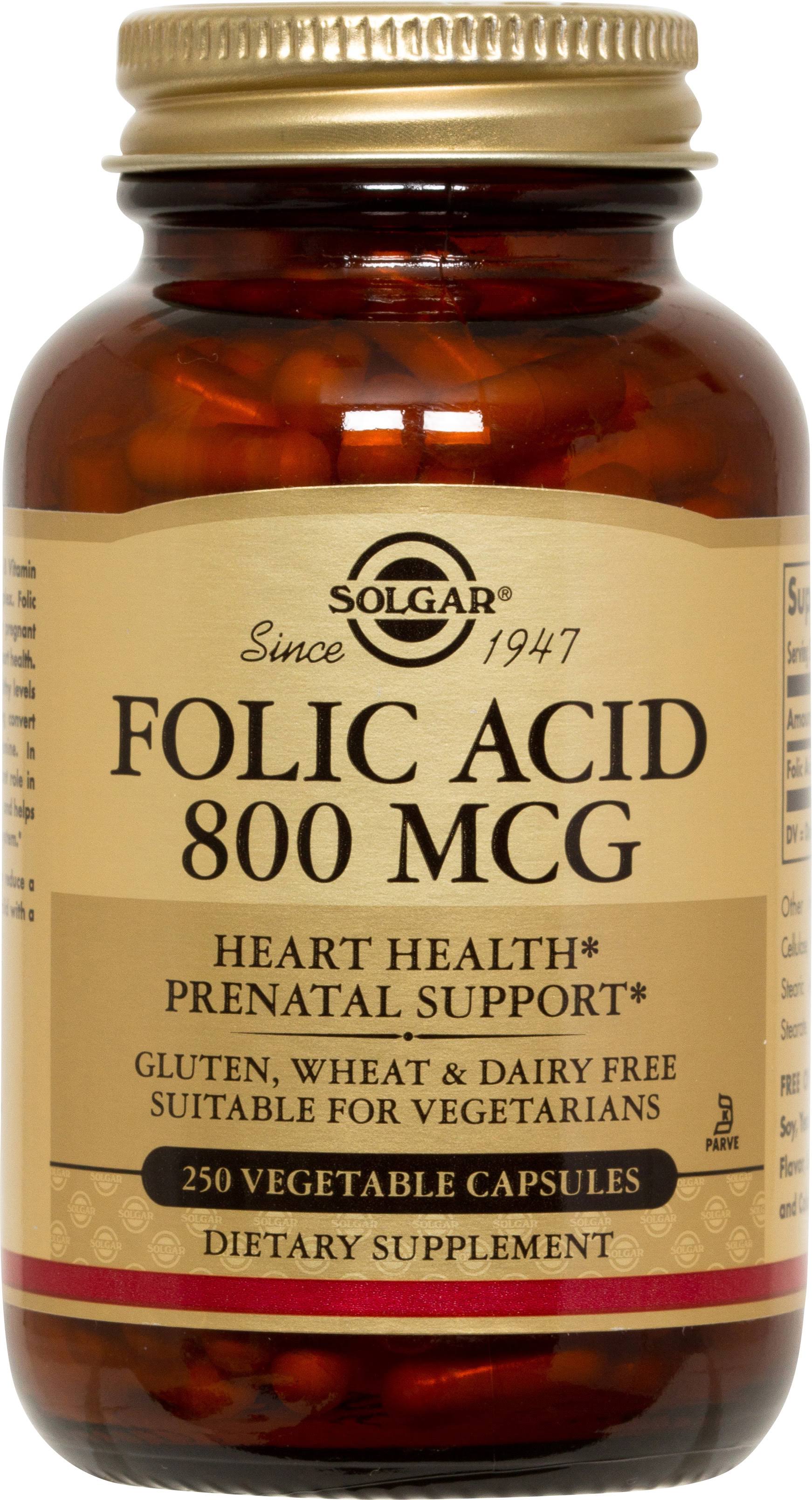 Solgar Folic Acid 800 Mcg Supplement - 250 Vegetable Capsules