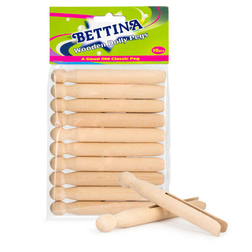 Bettina Traditional Dolly Pegs Clothes Line Wooden Strong Washing Holder