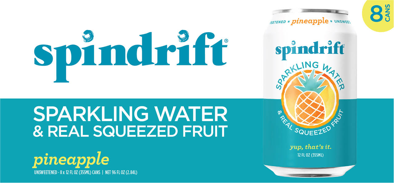 Spindrift Sparkling Water, Pineapple, Unsweetened - 8 pack, 12 fl oz cans