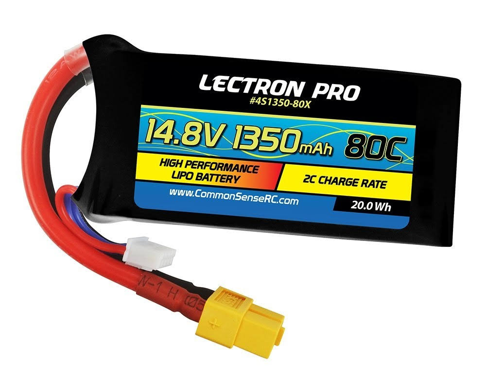 Common Sense RC Lectron Pro 14.8V 1350mAh 80C Lipo Battery with XT60 Connector for FPV Racers | Common Sense RC | Hobbies