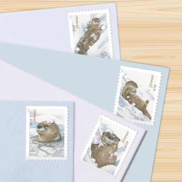 USPS Otters in Snow Forever Stamps - Book of 20 Postage Stamps