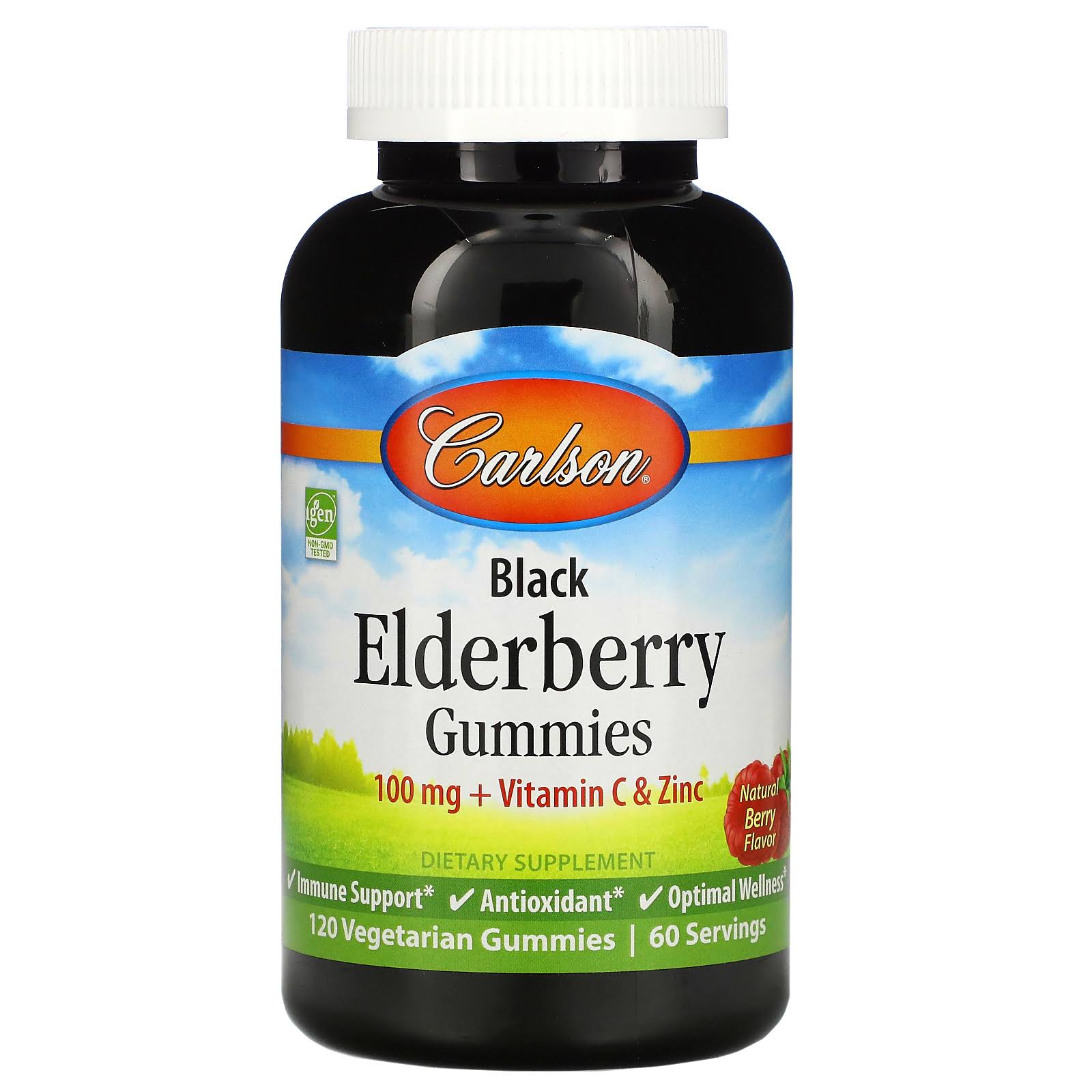 Carlson Labs Black Elderberry Gummies + Vitamin C & Zinc Natural Berry 50 MG 120 Vegetarian Gummies