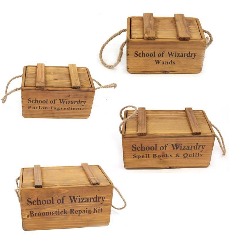 School of Wizardry Wooden Storage Crates - Set of 4
