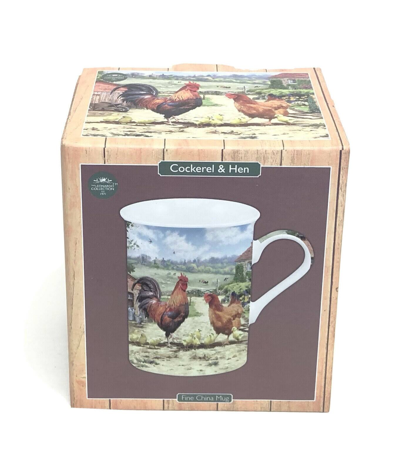 Fine China Tea Coffee Mug Cockerel Hen Rooster Chicken Design Gift Boxed 