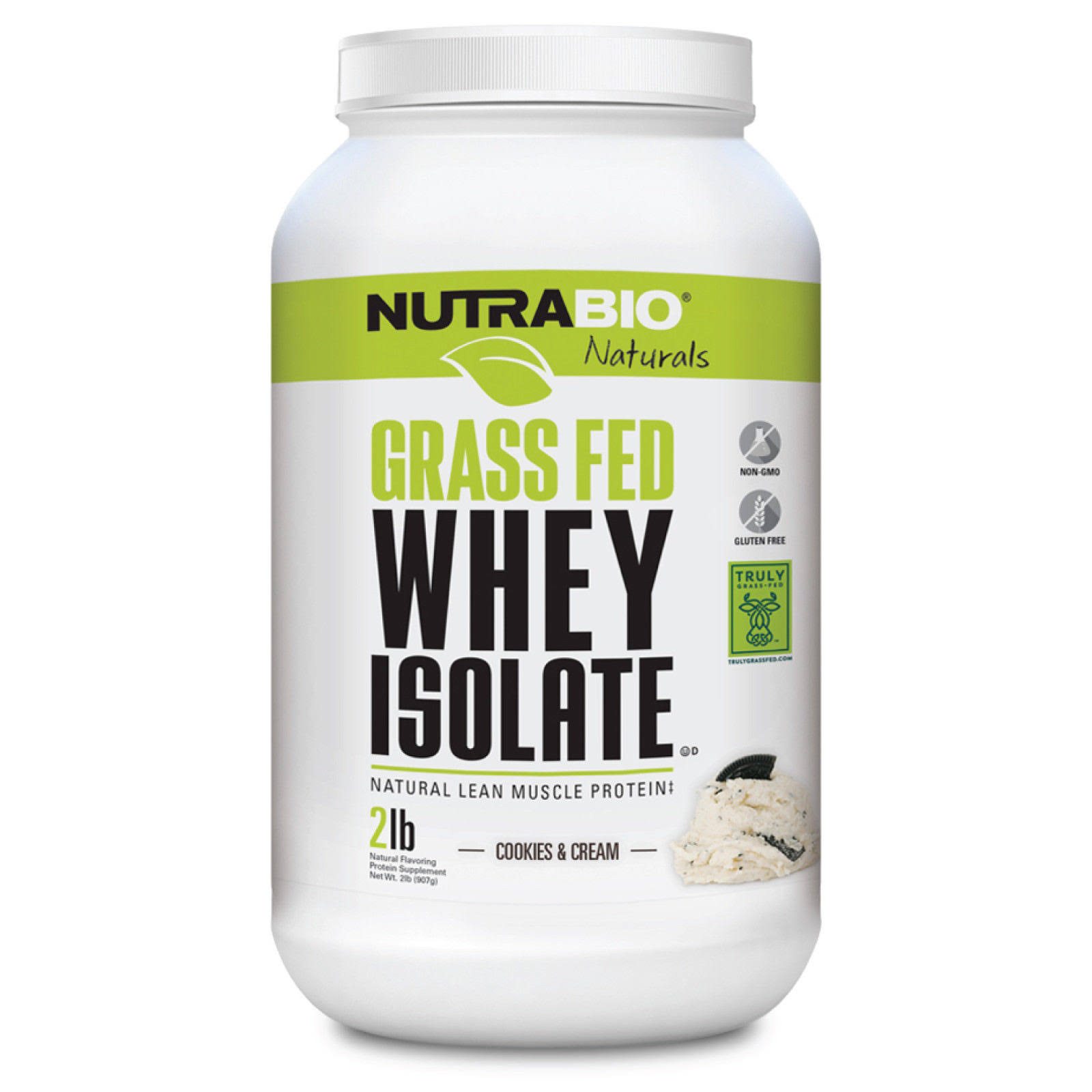 NutraBio Grass Fed Whey Protein Isolate Protein Shake - Cookies and Cream, 2lb