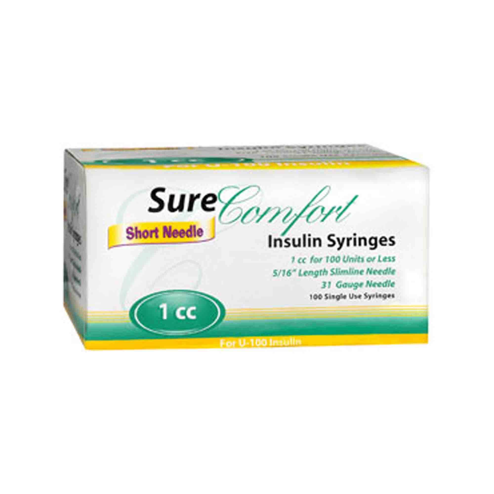 Sure Comfort Insulin Syringes - 31G, 1cc, 0.8cm, 100ct