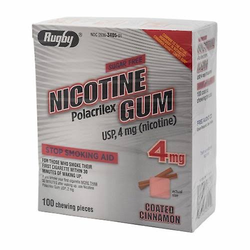 Rugby Nicotine Gum, 4mg, Coated Cinnamon 100 Chews (Pack of 1)