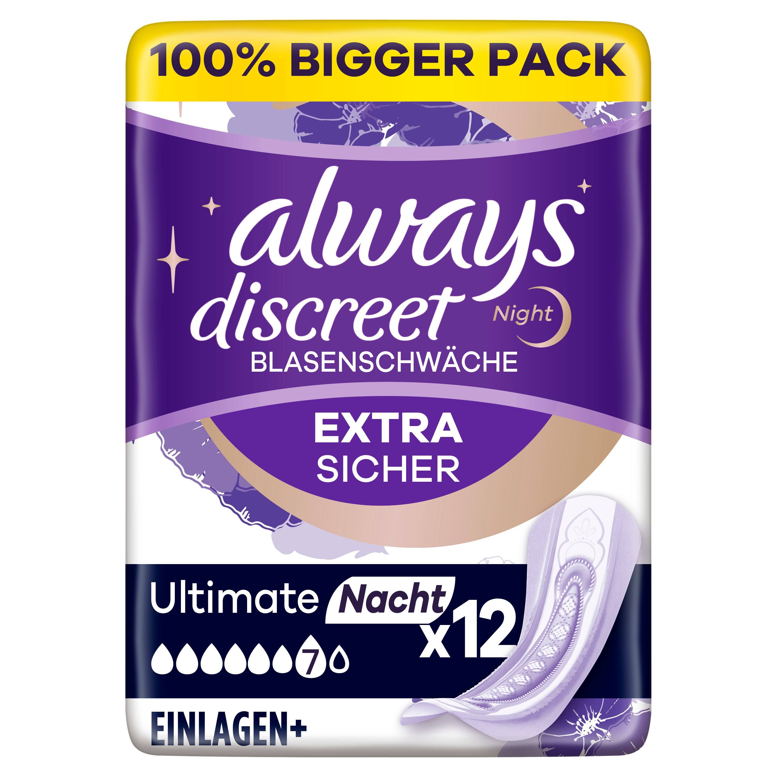 Always Discreet Incontinence Pads Plus Ultimate Night x12