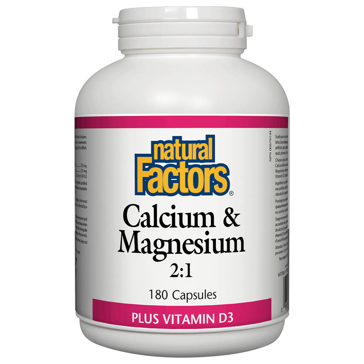 Natural Factors Calcium & Magnesium 2:1 Plus Vitamin D3 180 Capsules