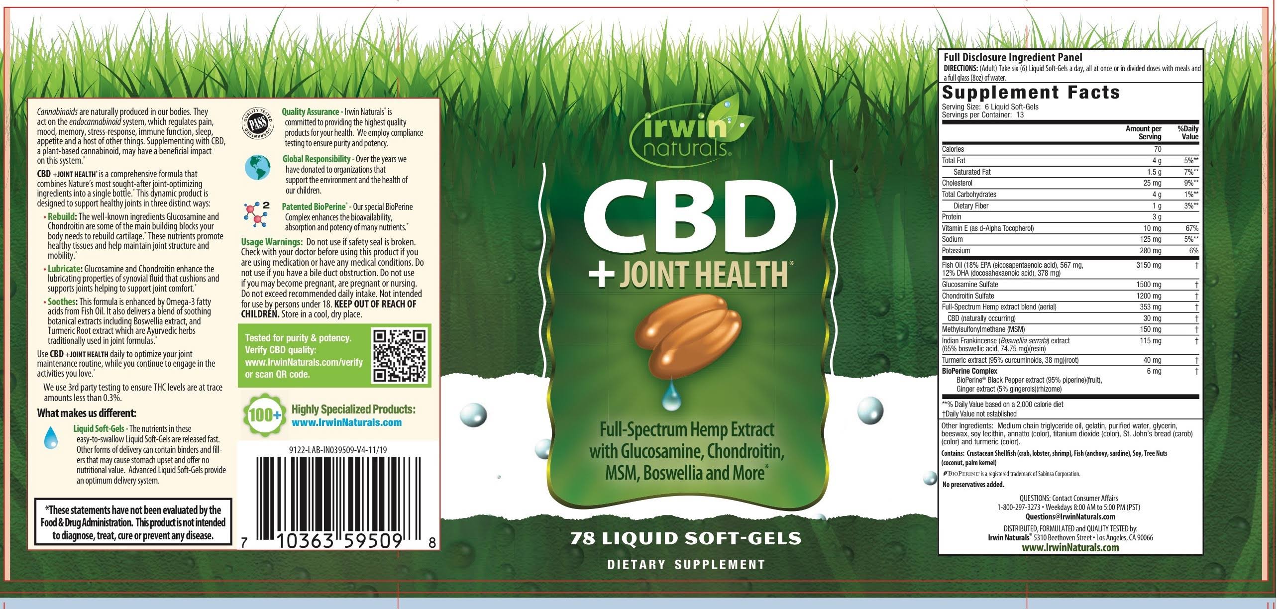 Irwin Naturals CBD + Joint Health, Liquid Soft-Gels - 78 softgels