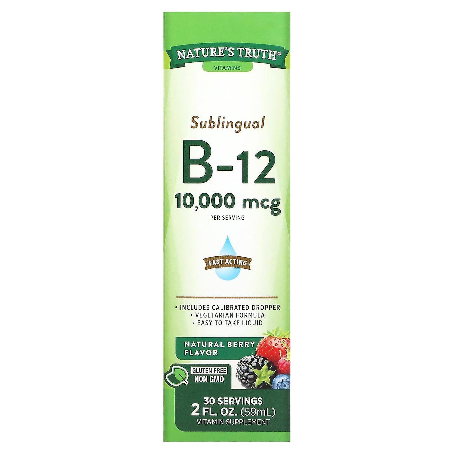 Nature's Truth Sublingual B-12 Vitamin - Fast Acting Liquid, Natural Berry Flavour, 2oz