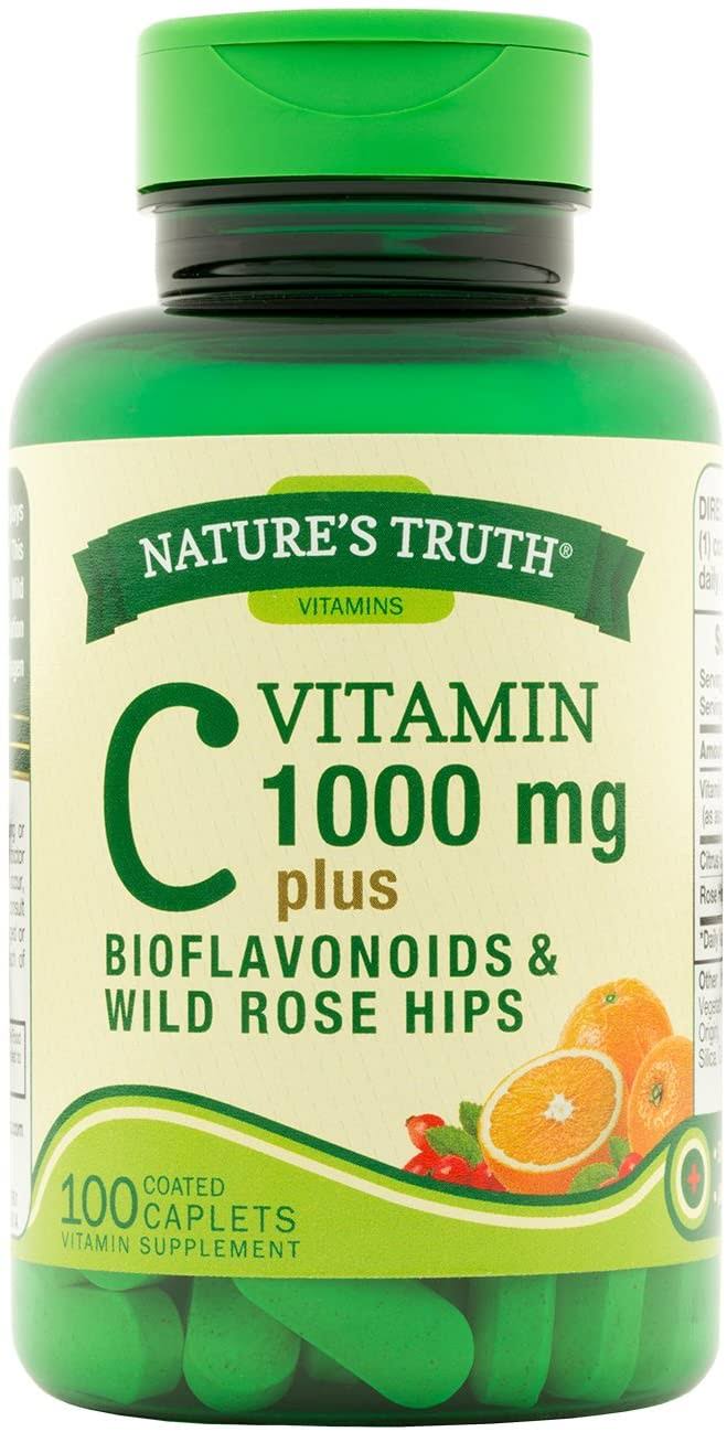 Nature's Truth Vitamin C, Plus Bioflavonoids & Wild Rose Hips, 1000 mg, Coated Caplets - 100 caplets