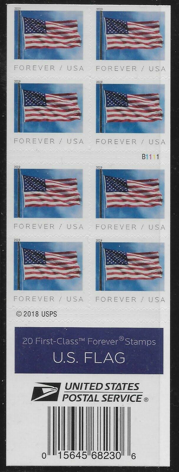 US Scott 5345a, Plate B1111 Booklet Pane 2019 Flag MNH