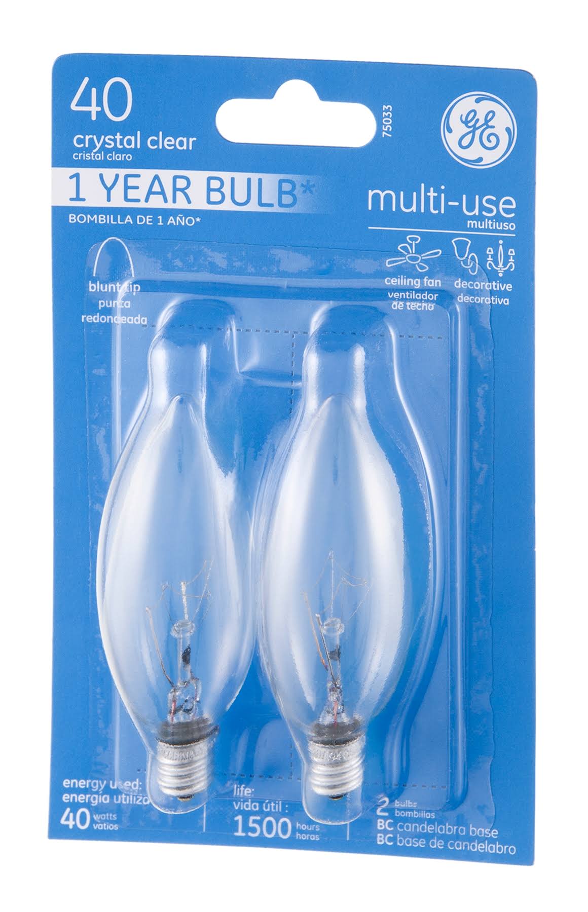GE Decorative Blunt Tip Light Bulbs - 40W, Crystal Clear