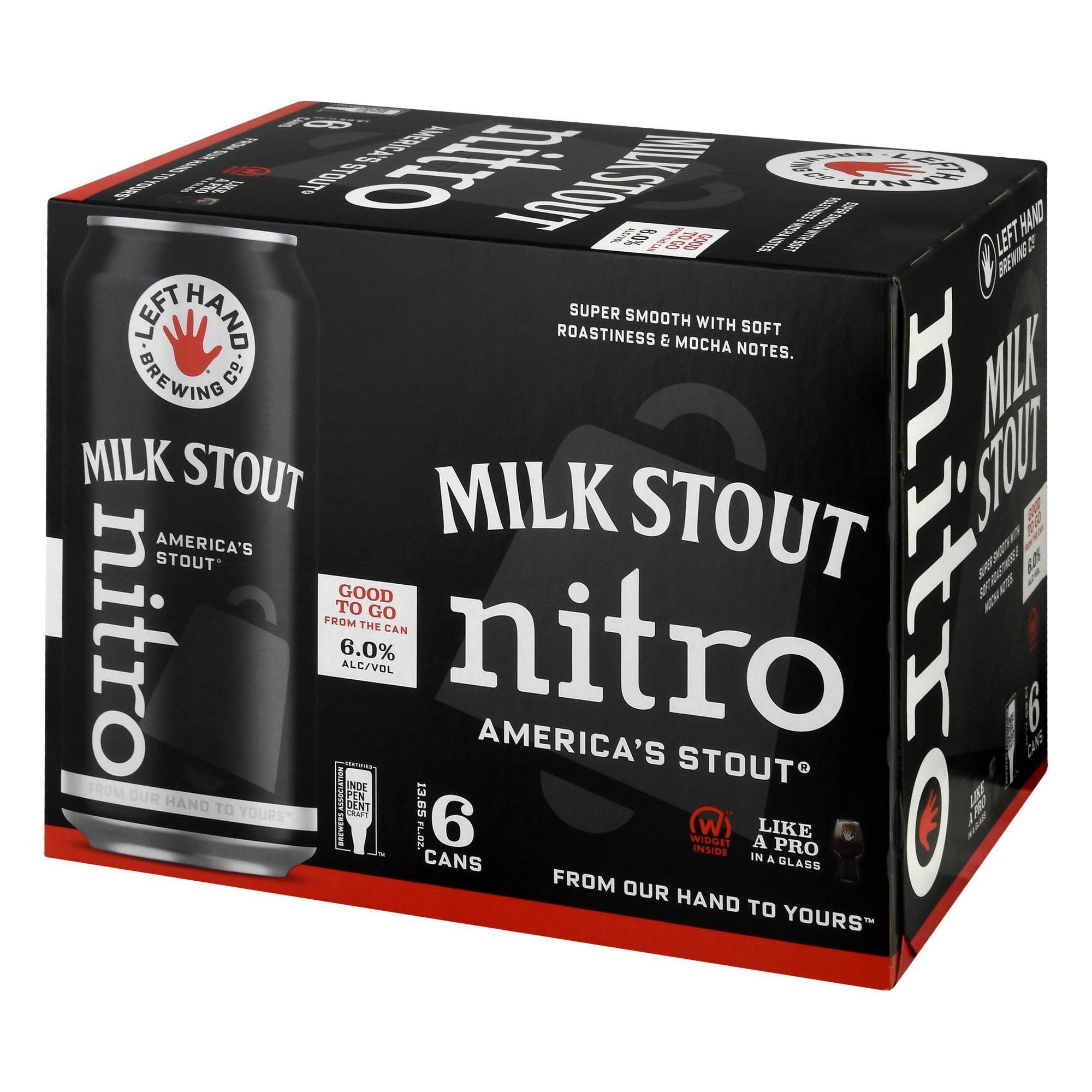 Left Hand Nitro Beer, Milk Stout - 6 pack, 13.65 fl oz cans