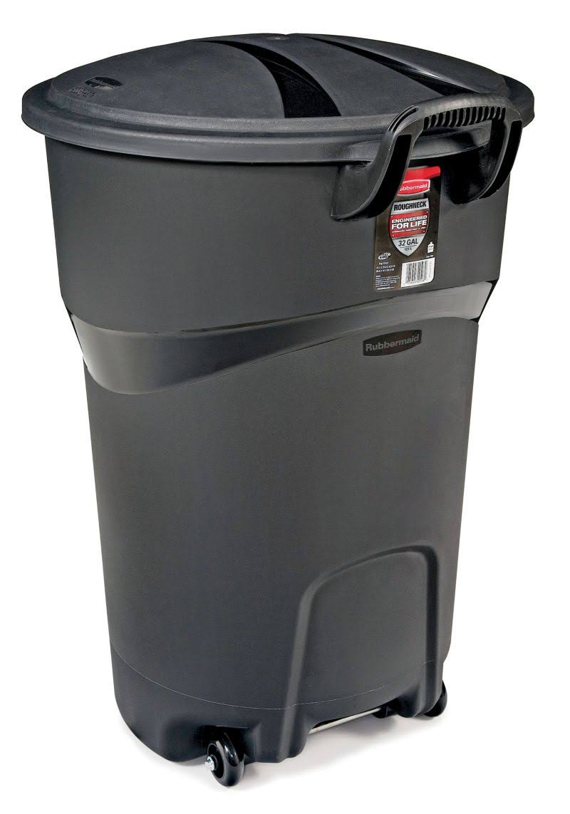 Rubbermaid Roughneck Wheeled Trash Can with Lid - Black, 32L