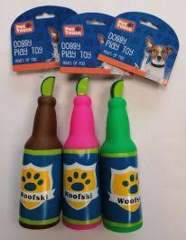 Pet Touch Squeaky Beer Bottle Doggy Play Toy - 19cm x 5cm - Assorted Colours