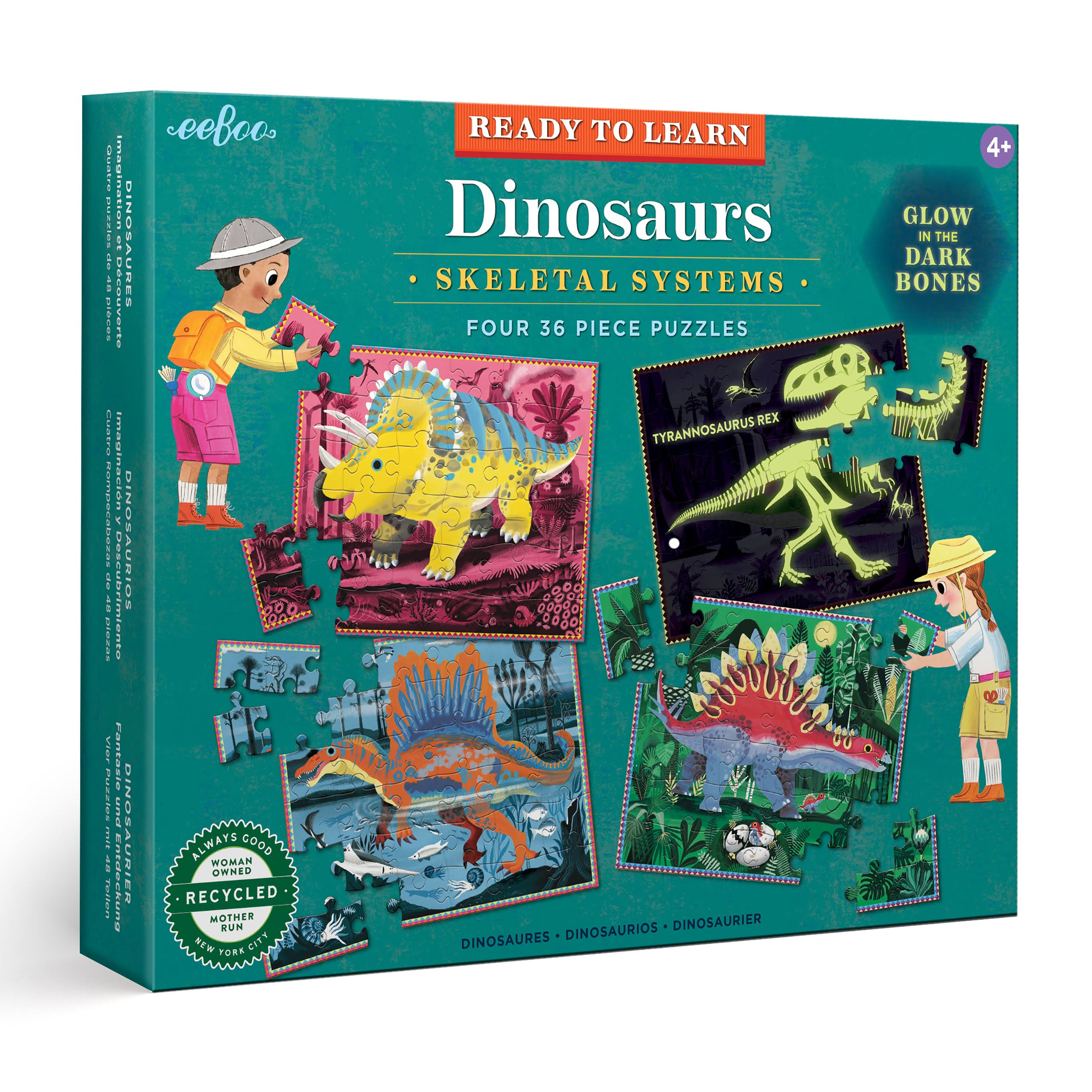 eeBoo Ready to Learn - Dinosaurs 4-Puzzle 36pc Set