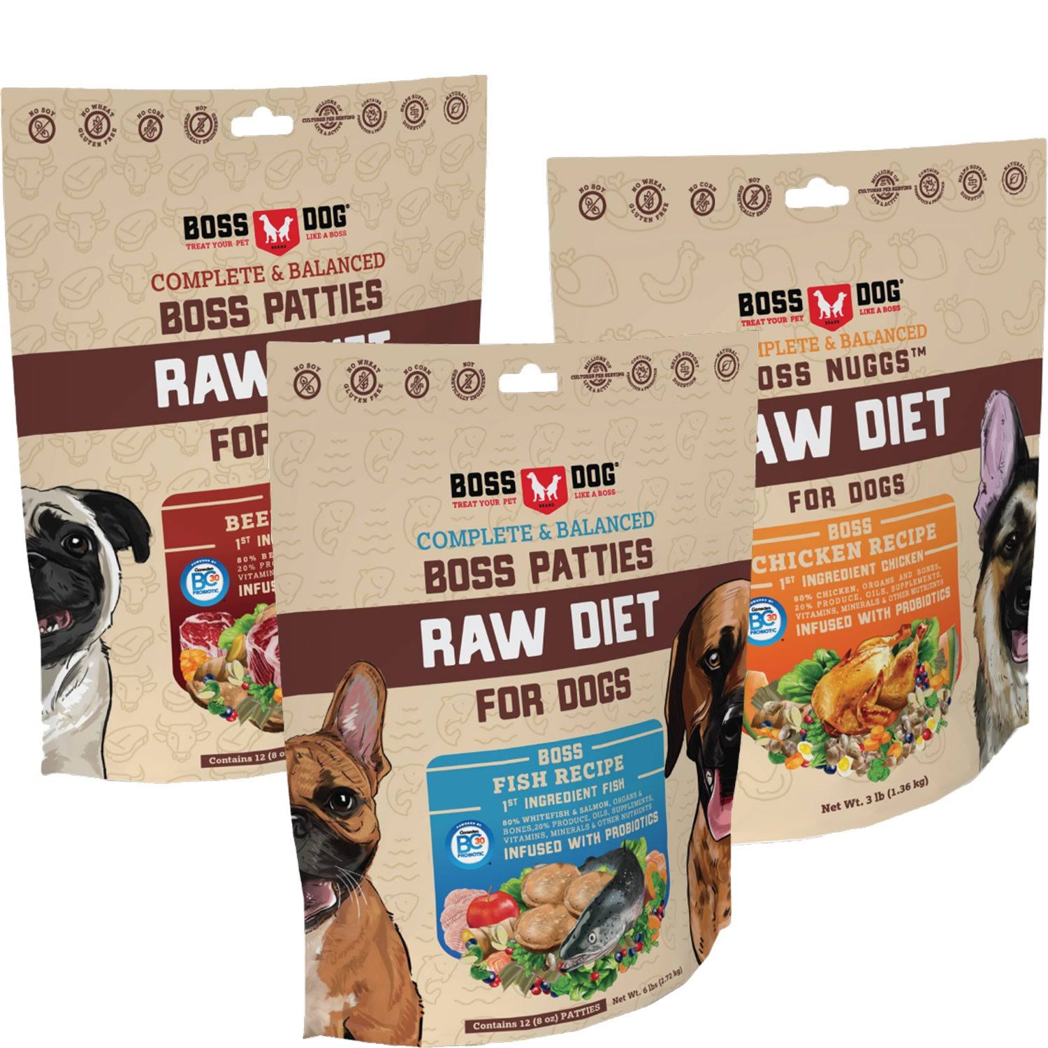 Boss Dog Raw Beef Boss Patties Complete Meal Frozen Dog Food Patties 6 LB
