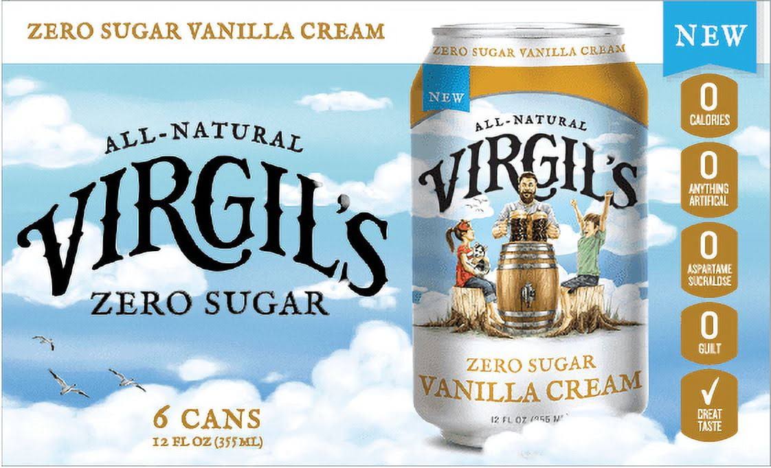 Virgil's Soda, Vanilla Cream, Zero Sugar - 6 pack, 12 fl oz cans
