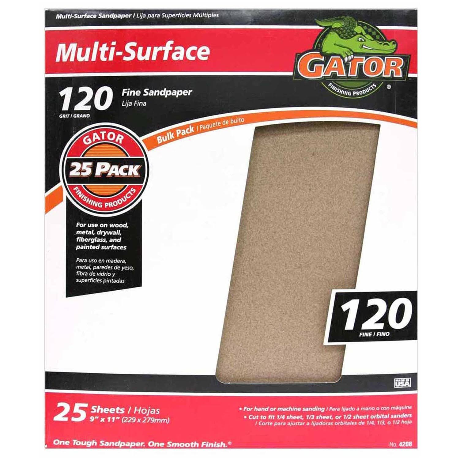 Ali Industries 120G GP Paper 4208 Aluminum Oxide Sandpaper - 25 Pack, 9" x 11"