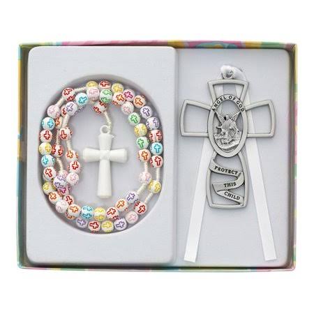 McVan BS65 Multi-Color Cross Rosary with Pewter Crib Medal Boxed