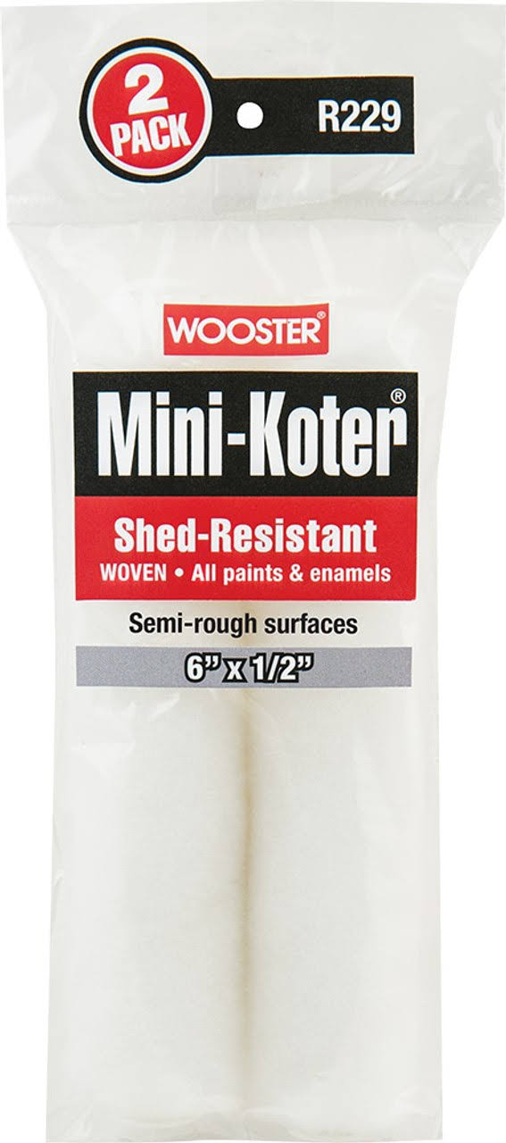 Wooster Mini-Koter R229-6 Mini Roller, All Paints, Enamels Paint, 1/2 in Thick Nap, Fabric Cover