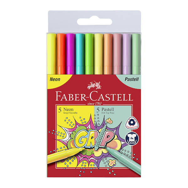 Faber-Castell Grip Colour Markers Assorted Set of 10 Neon & Pastel