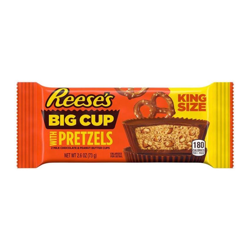 Reese's Milk Chocolate & Peanut Butter Cups, Big Cup with Pretzels, King Size - 2 cups, 2.6 oz