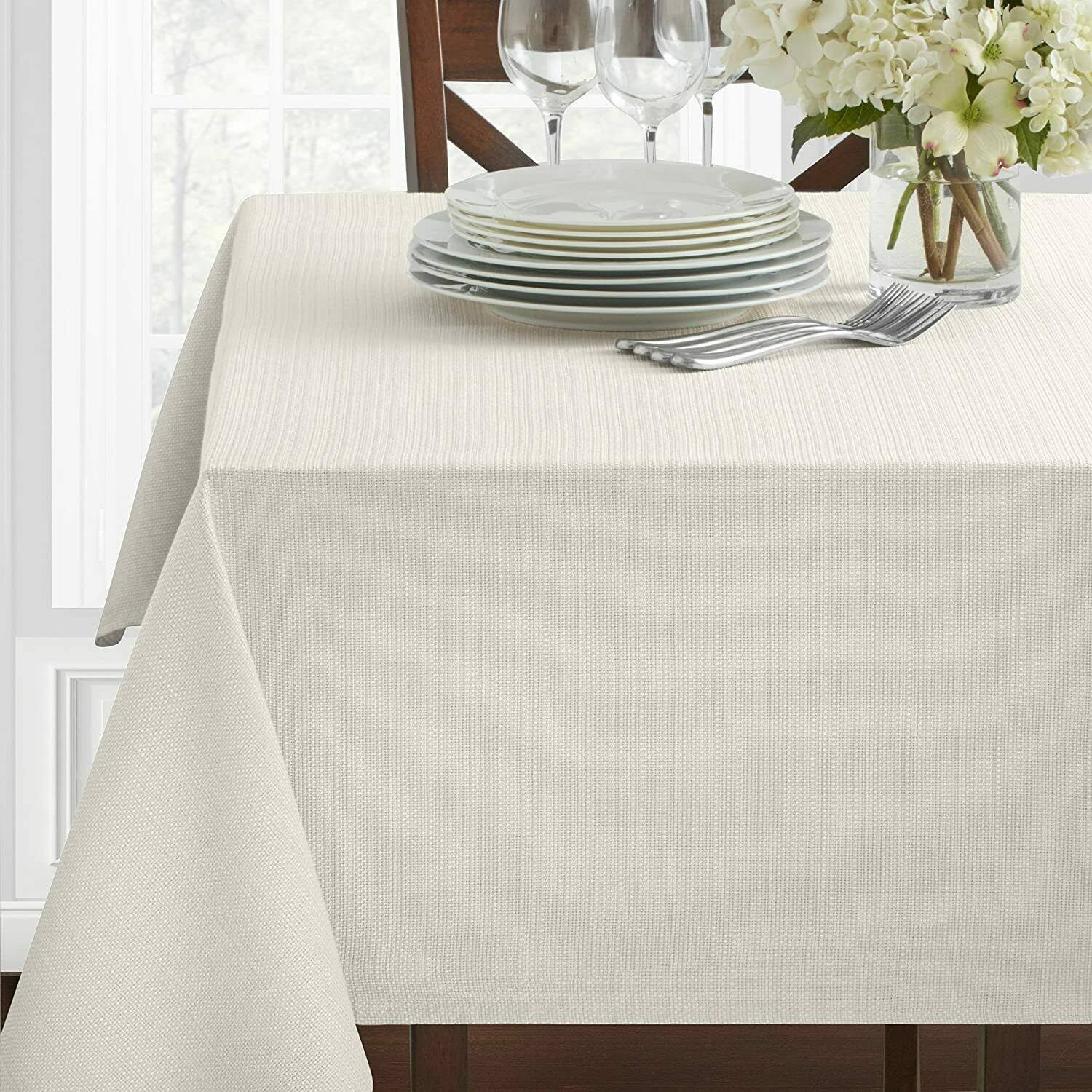 Benson Mills Textured Fabric Tablecloth (60" X 84" Rectangular, White)