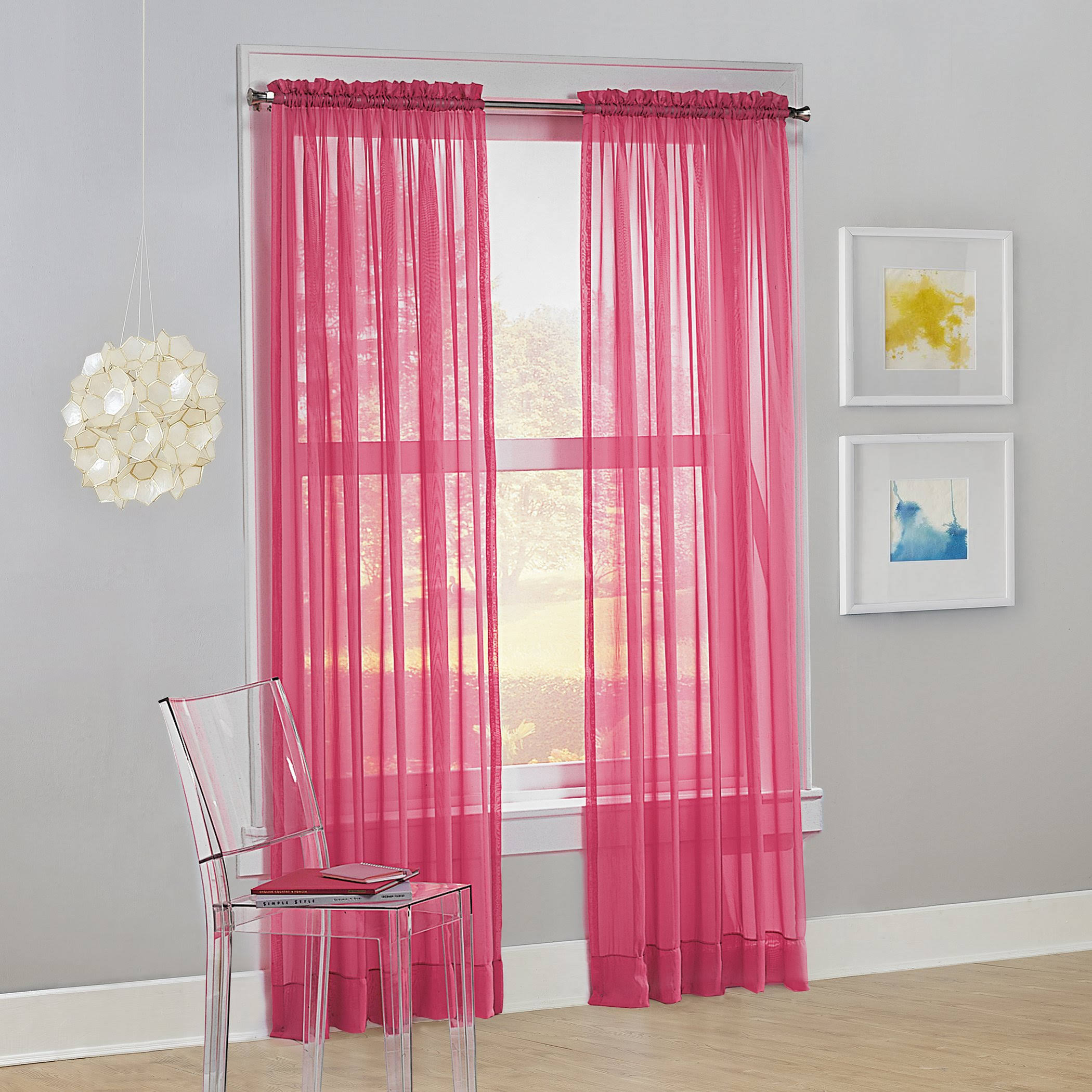 No. 918 Calypso Sheer Voile Rod Pocket Curtain Panel, 59" x 84", Pink