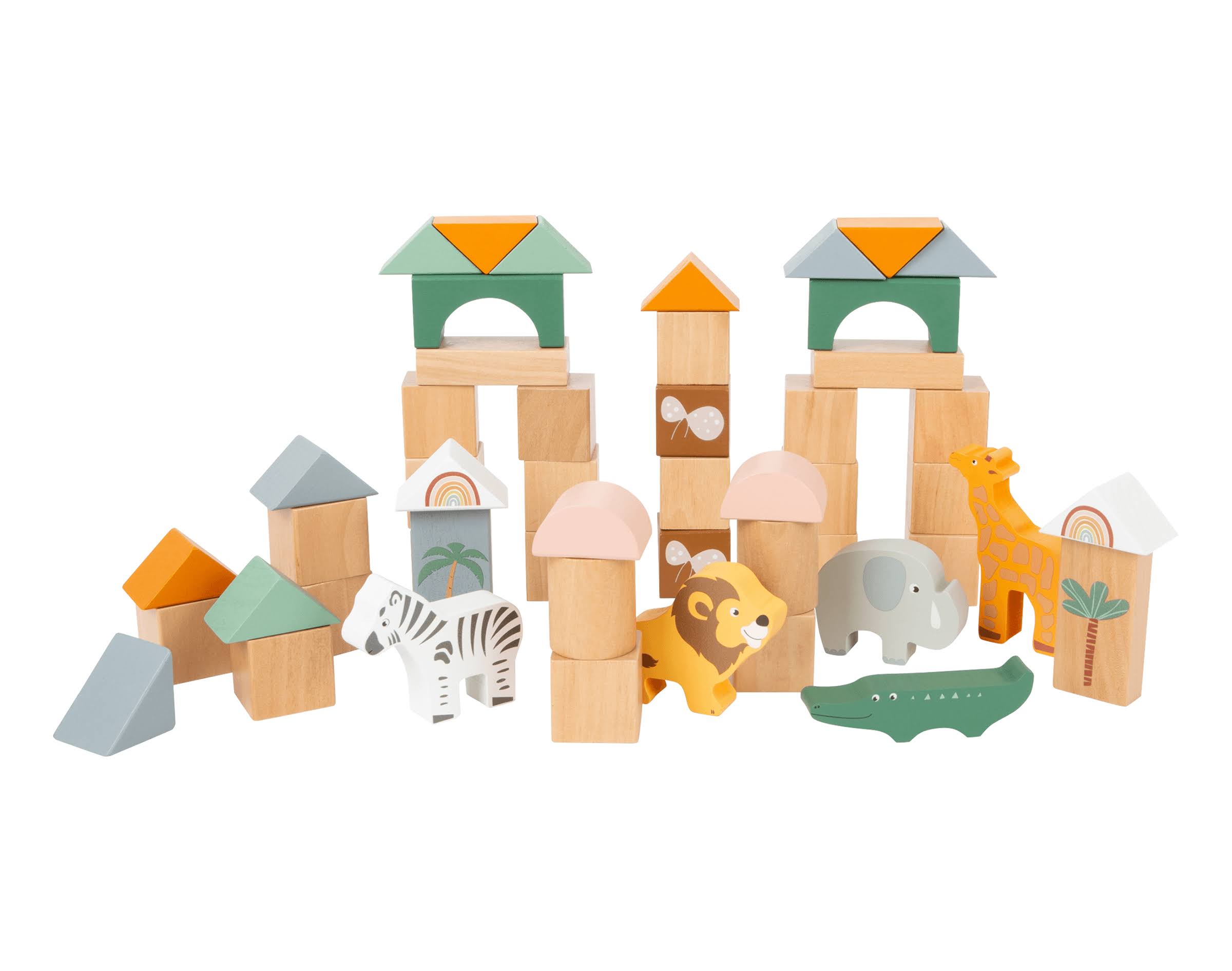Small Foot- 50 Wooden Building Block Safari Playset- Stacking Toys For