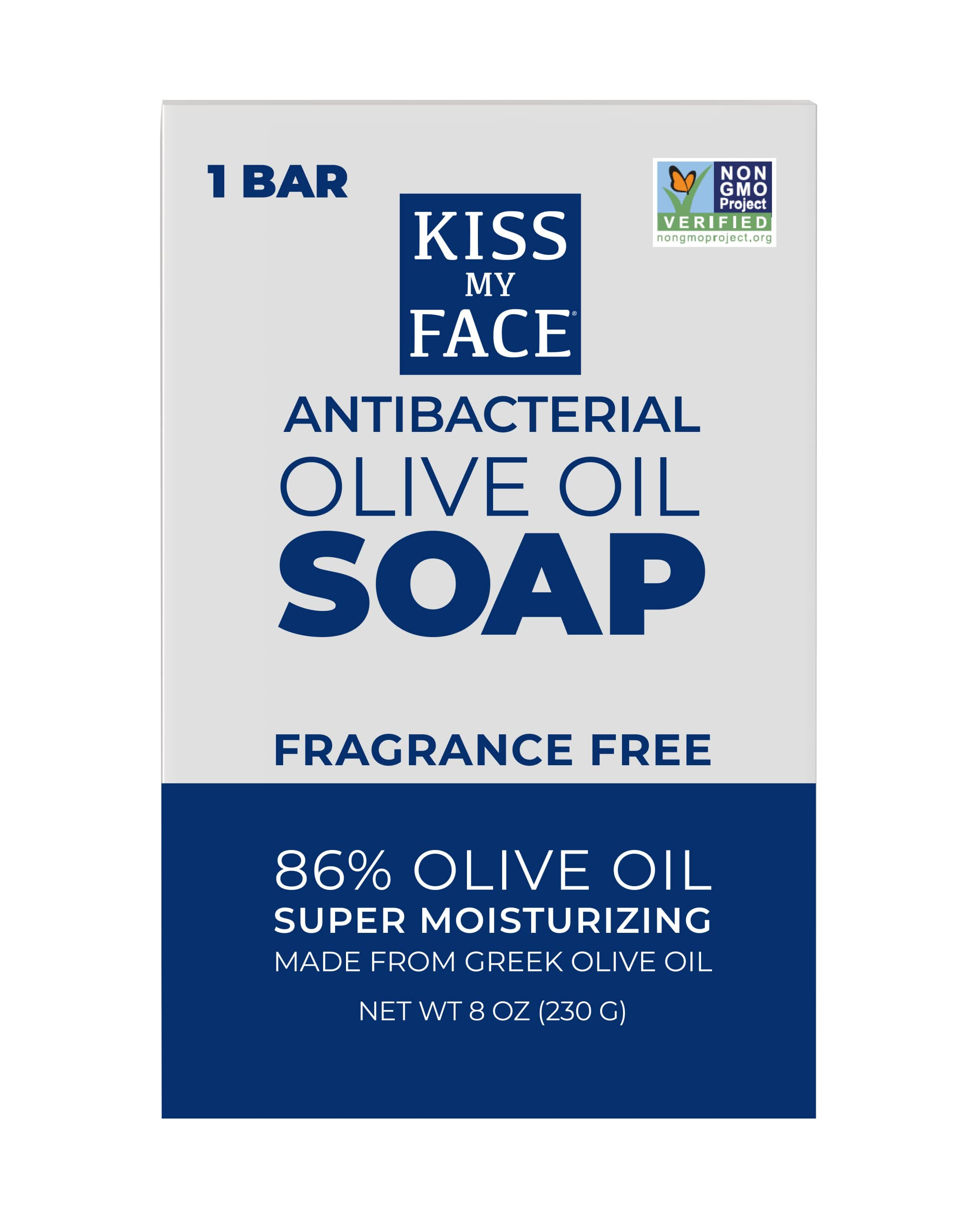 Kiss My Face - Antibacterial Olive Oil Bar Soap, Fragrance Free - 8 oz
