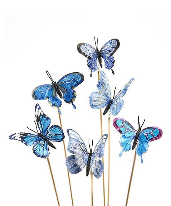 Giftcraft Blue Butterfly Plant Pick - Set of 6 One-Size